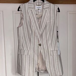 Calvin Klein Cream and Tan Striped Sleeveless Blazer